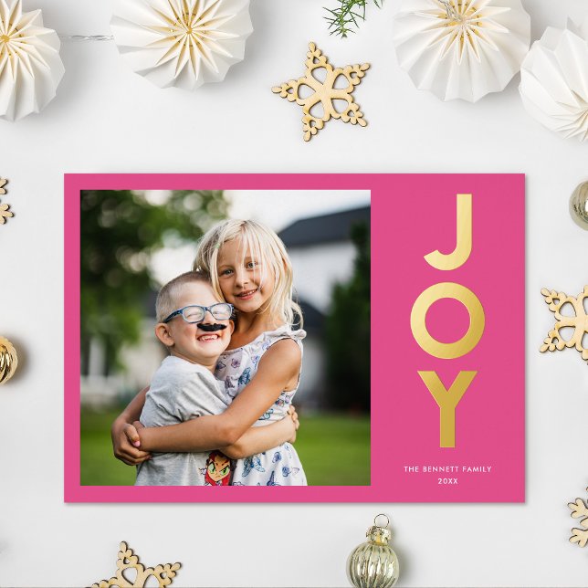 Bold Colorful JOY Christmas Photo Foil Holiday Card (Creator Uploaded)