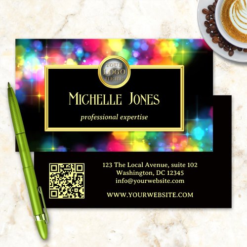 Bold Colorful Logo QR Code Gold Abstract Business Card