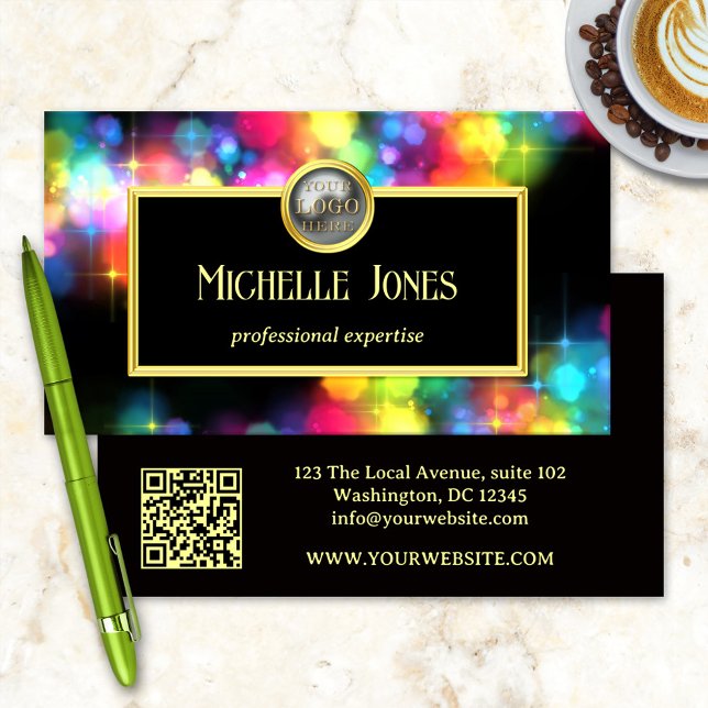 Bold Colorful Logo QR Code Gold Abstract Business Card (Creator Uploaded)