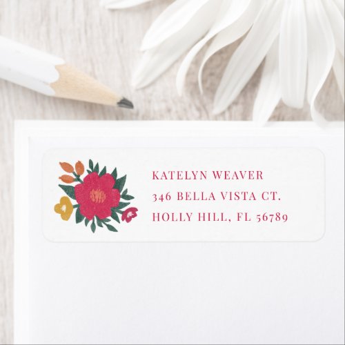 Bold Colorful Magenta Floral Hand Drawn Address Label