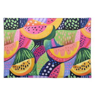 Bold Colorful Melon Summer Fruits Painting Cloth Placemat