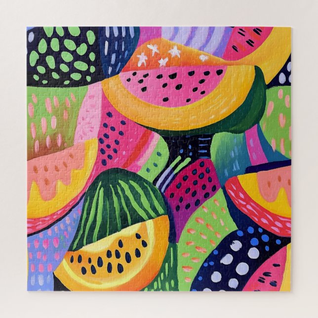 Bold Colorful Melon Summer Fruits Painting Jigsaw Puzzle (Vertical)
