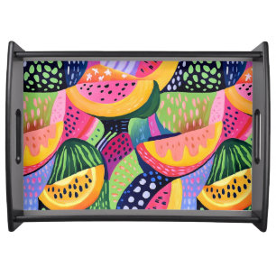 Bold Colorful Melon Summer Fruits Painting Serving Tray