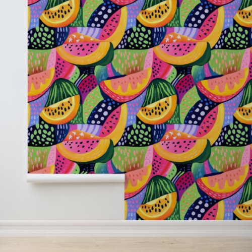 Bold Colorful Melon Summer Fruits Painting Wallpaper