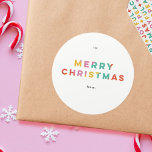 Bold Colorful Merry Christmas  Classic Round Sticker<br><div class="desc">Send your family bold,  bright and colorful Christmas greetings with this Christmas gift tag sticker. This sticker features a modern,  bold,  graphic font that will stand out and ensure smiles every time you look at it.</div>