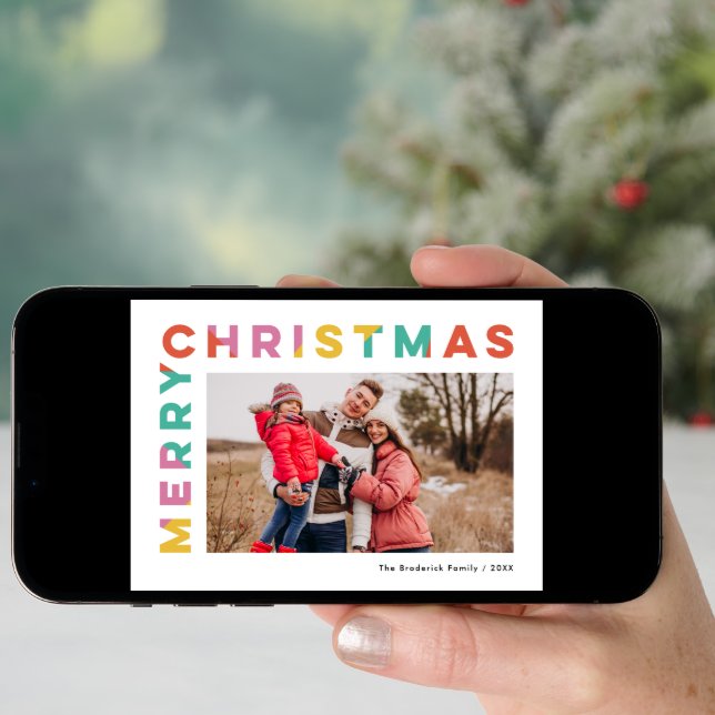 Bold Colorful Merry Christmas Photo  Holiday Card (Front Digital)