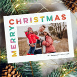 Bold Colorful Merry Christmas Photo  Holiday Card<br><div class="desc">Send your family bold,  bright and colorful Christmas greetings with this fun photo Christmas card. Replace the photo with your own and enter your own custom message. This card features a modern,  bold,  graphic font that will stand out and ensure smiles every time you look at it.</div>