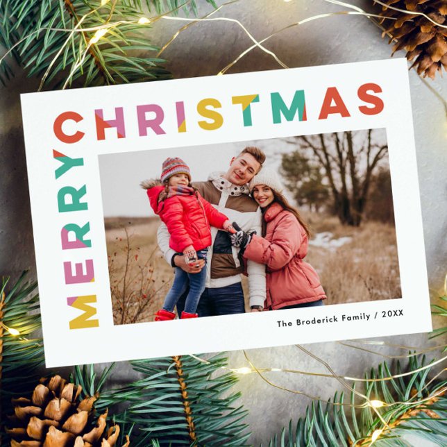 Bold Colorful Merry Christmas Photo  Holiday Card (bold bright modern "merry Christmas" photo card)