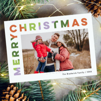 Bold Colorful Merry Christmas Typography Photo Holiday Card