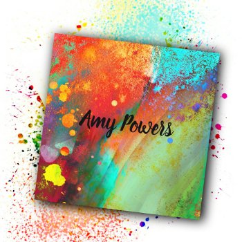 Bold Colorful Modern Abstract Art Color Splash Square Business Card by annpowellart at Zazzle