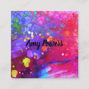bold colorful modern abstract watercolor splatter square business card