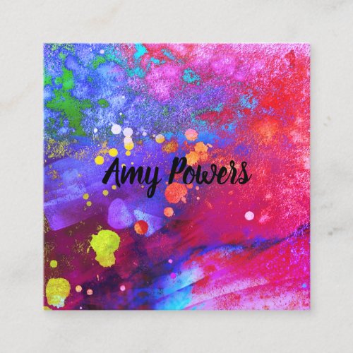 bold colorful modern abstract watercolor splatter  square business card