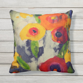 Bold Colorful Modern Night Flowers Outdoor Pillow