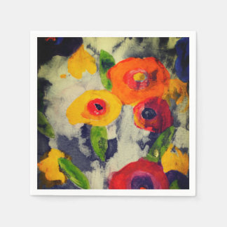 Bold Colorful Modern Night Flowers Paper Napkins