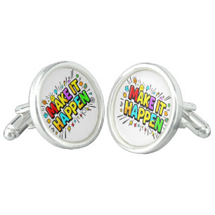 Bold colorful motivational quote cufflinks