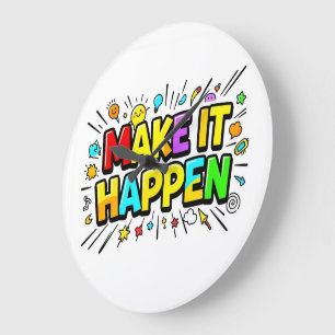 Bold colorful motivational quote large clock