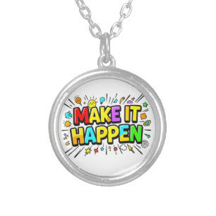 Bold colorful motivational quote silver plated necklace