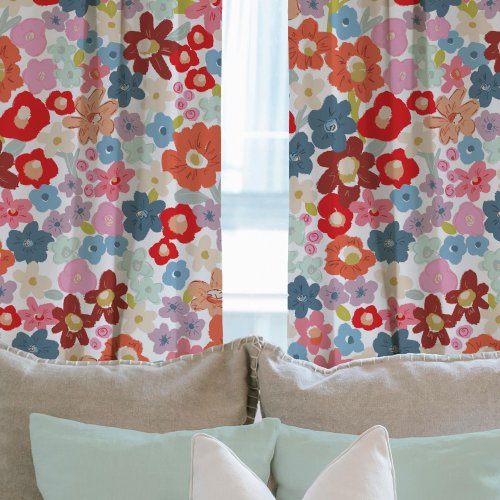 Bold Colorful Painterly Floral Blackout Curtains