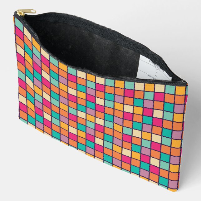 Bold Colorful Patchwork Accessory Pouch (Open)