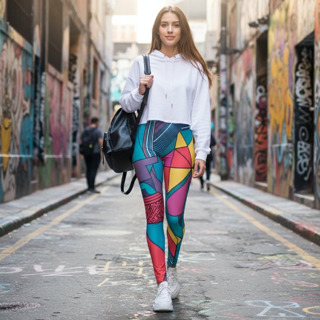 Bold Colorful Pattern - Vibrant Abstract Geometric Leggings (Creator Uploaded)