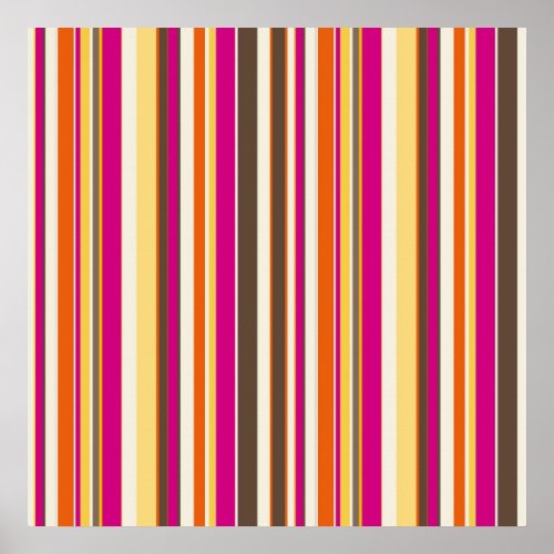 Bold Colorful Pink Orange Brown Stripes Pattern Poster