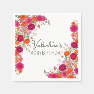 Bold Colorful Pink & Orange Floral Garden Birthday Napkins