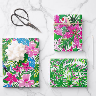 Bold Colorful Pink Tropical Foliage Summer  Wrapping Paper Sheets