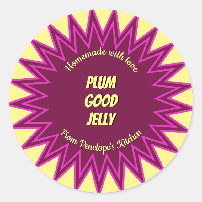 Bold Colorful Plum Jelly Jar Canning Classic Round Sticker (Front)