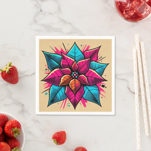 Bold Colorful Pop Art Poinsettia Decoupage Napkins