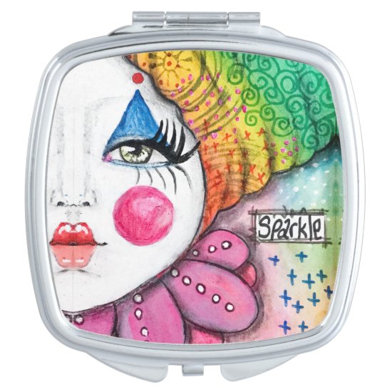 Bold Colorful Rainbow Clown Girl Fun Whimsical Art Compact Mirror