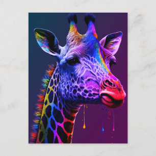 Bold Colorful Rainbow Giraffe Cute Zoo Animal Postcard
