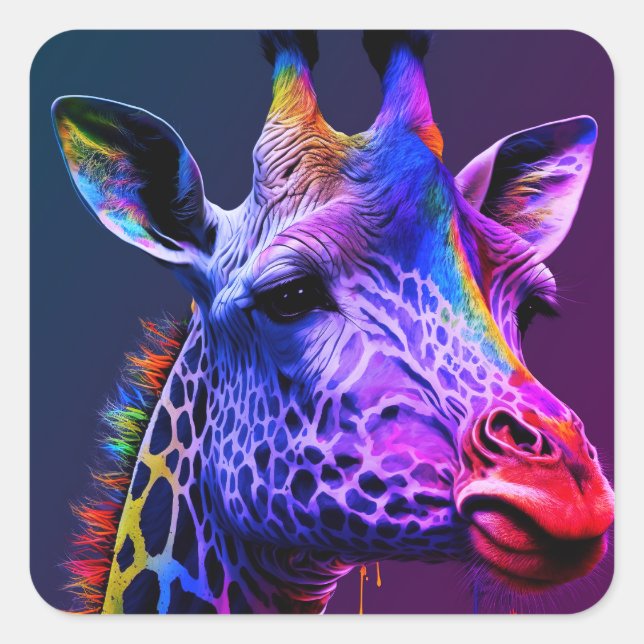 Bold Colorful Rainbow Giraffe Cute Zoo Animal Square Sticker (Front)