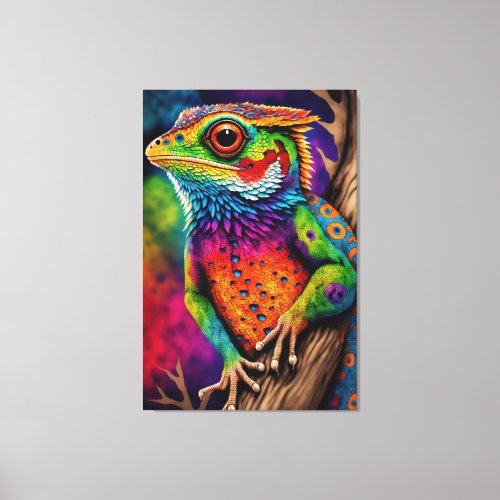 Bold Colorful Rainbow Lizard Gecko Cute Animal Art Canvas Print