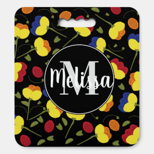 Bold Colorful Red Poppy Roses Pattern Initial Name Seat Cushion