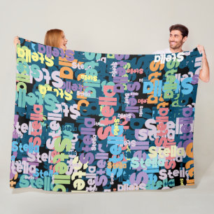 Bold Colorful Retro Repeated Names Custom Fleece Blanket
