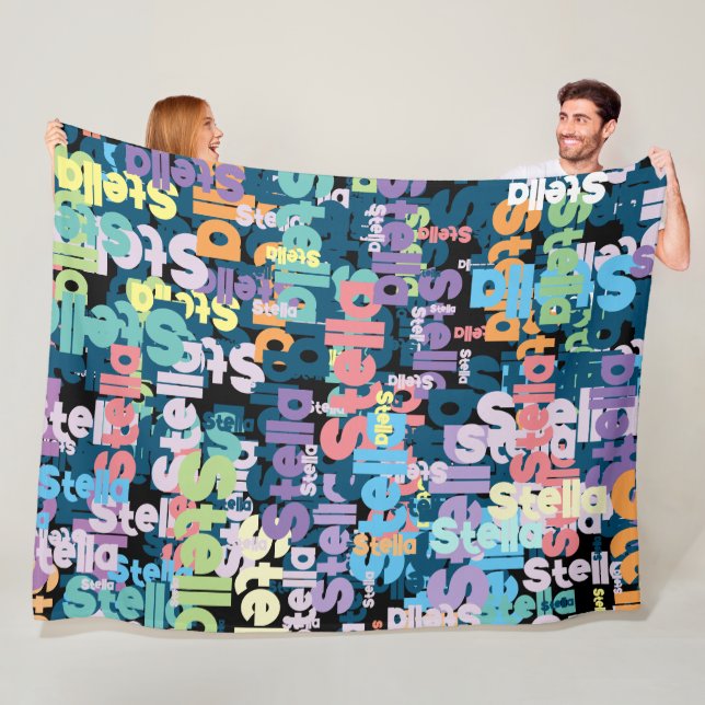Bold Colorful Retro Repeated Names Custom Fleece Blanket (In Situ)