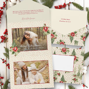 Bold Colorful Retro Vintage Christmas Floral Photo All In One Invitation