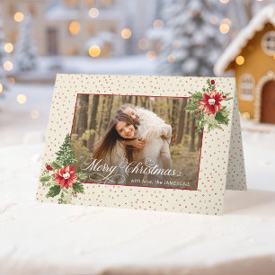 Bold Colorful Retro Vintage Christmas Floral Photo Holiday Card