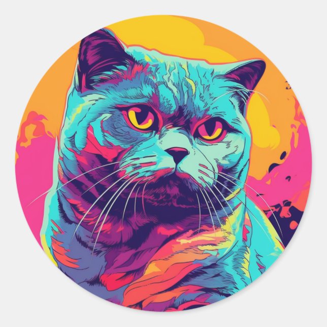 Bold Colorful Round Cat Stickers (Front)