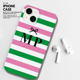 Bold Colorful Simple Pink and Green Bow Monogram Case-Mate iPhone 14 Case