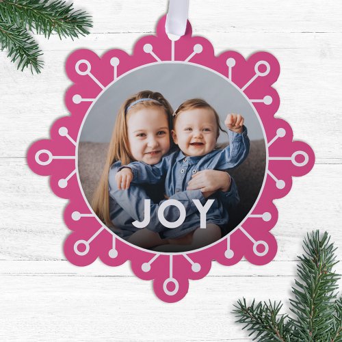 Bold Colorful Snowflake Joy Photo Christmas Ornament Card