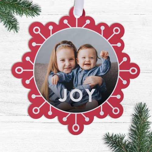 Bold Colorful Snowflake Joy Photo Christmas Ornament Card