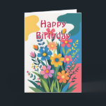 Bold colorful Spring Flowers Birthday Card<br><div class="desc">Celebrate her special day with our exquisite bold flat lay illustration of bold spring flowers birthday card! 🌸 This elegant and feminine design will add a touch of beauty to her celebration. Show her how much you care with this lovely card that's as stunning as she is.</div>