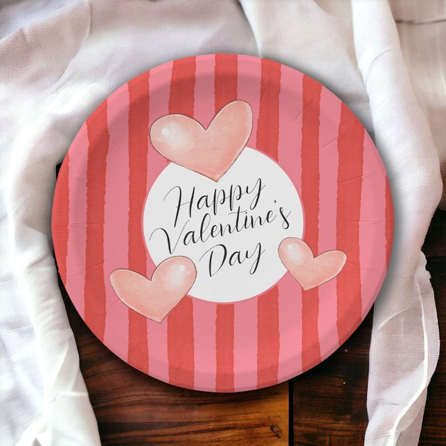 Bold Colorful Stripes and Hearts Valentine's Day Paper Plates (Creator Uploaded)