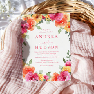 Bold Colorful Vibrant Spring Summer Floral Wedding Invitation