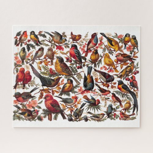 Bold Colorful Vintage Bird Collage Jigsaw Puzzle