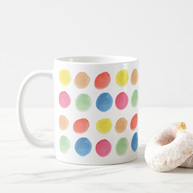Bold Colorful Watercolor Dotty Blobs Coffee Mug (With Donut)