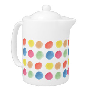 Bold Colorful Watercolor Dotty Blobs Teapot