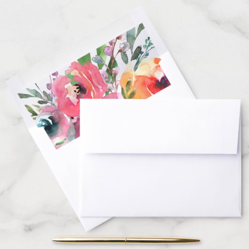 Bold Colorful Watercolor Floral Elegant Wedding Envelope Liner