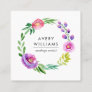 Bold Colorful Watercolor Floral Wreath | White Square Business Card